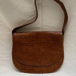 JOAN HELPERN Vintage Brown Leather Classic Crocodile Shoulder Bag